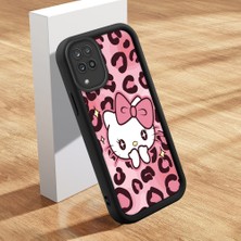 Ucuc Samsung Galaxy A12/M12 Uyumlu Siyah Silikon Kılıf Leopard Desenli Hello Kitty Darbe Emici Kamera Koruma Kapak