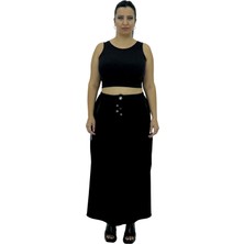 Maxlive Büyük Beden Parçalı Lastikli Yüksek Bel Metal Aksesuarlı Kadın Etek