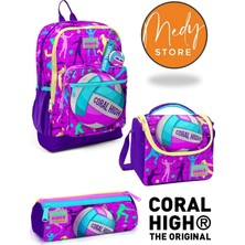 Coral High Pembe Mor Voleybol Desenli 3’lü Okul Çanta Seti