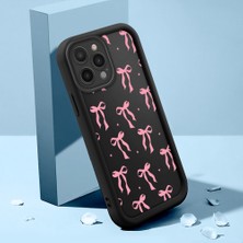 Ucuc iPhone 16 Pro Uyumlu Siyah Silikon Kılıf Güzel Kurdele Desenli Darbe Emici Kamera Koruma Kapak