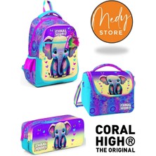 Coral High Pembe Turkuaz Fil Desenli 3’lü Okul Çanta Seti