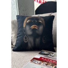 Ratemo Mobilya Arap Kızı Figür Baskılı Çift Taraf Kırlent Yastık Kılıfı - Şık ve Zarif Tasarım - 45X45 cm