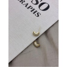 Hedef Bijuteri Gold Renk Yarım Halka Model Zirkon Taşlı Çivi Küpe CM180