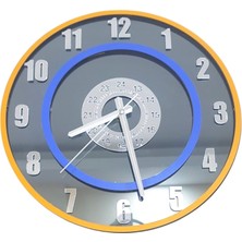 Formiqra Yeni Trend Gümüş Ayna Pleksi Gerçek Ayna Duvar Saati Çap 30CM Turuncu-Mavi