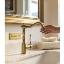 İsaoğlu Yapı Eskitme Banyo Lavabo Bataryası Eskitme Pirinç Döner Borulu Yüksek Model Lavabo Armatürü