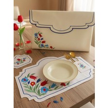 Nakışkonsept Iznik Çini Lale Motifli 6 Kişilik 12 Parça Çantalı Amerikan Servis Takımı