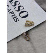 Hedef Bijuteri Gold Renk Zirkon Taşlı Yedi Damla Taşlı U Form Küpe CM122