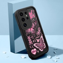 Ucuc Samsung Galaxy S25 Ultra Uyumlu Siyah Silikon Kılıf Zarif Kelebek Desenli Darbe Emici Kamera Koruma Kapak