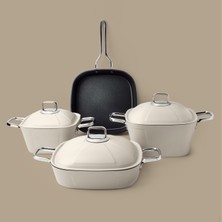 Gigilli Brett 7 Parça Titanyum Tencere ve Tava Seti Krem