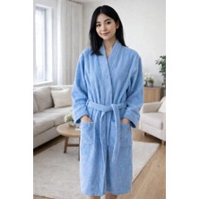 Türkühome Kadın Pamuklu Bornoz – Yumuşak Dokulu, Kuşaklı, Kapüşonsuz, Düz Renk Banyo Bornozu