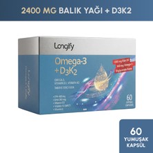 Longify Omega 3 + D3K2, 60 Yumuşak Kapsül, Balık Yağı, EPA, DHA, Vitamin D3, Vitamin K2 (MK7), Vitamin E