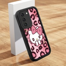 Ucuc Samsung Galaxy S22 Uyumlu Siyah Silikon Kılıf Leopard Desenli Hello Kitty Darbe Emici Kamera Koruma Kapak