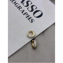 Hedef Bijuteri Gold Renk Sıralı Zirkon Taşlı Kalın Bombeli Halka Küpe CM209