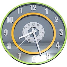 Formiqra Yeni Trend Gümüş Ayna Pleksi Gerçek Ayna Duvar Saati Çap 35CM Yeşil-Turuncu