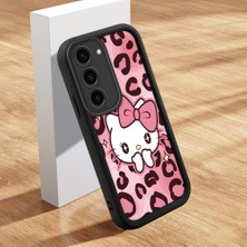 Ucuc Samsung Galaxy S23 Uyumlu Siyah Silikon Kılıf Leopard Desenli Hello Kitty Darbe Emici Kamera Koruma Kapak