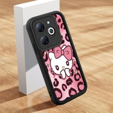 Ucuc Tecno Spark 20/20C/GO 2024 Uyumlu Siyah Silikon Kılıf Leopard Desenli Hello Kitty Darbe Emici Kamera Koruma Kapak