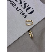 Hedef Bijuteri Gold Renk Zirkon Taşlı Oval Halka Model Küpe CM160
