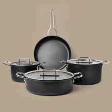 Gigilli Fin 7 Parça Diamond Tencere ve Tava Seti Siyah