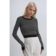 Lijuri Bisiklet Yaka Çizgili Triko Kazak 1406