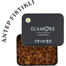 Elamore Şeker Ilavesiz, Glütensiz, Vegan Premium Antep Fıstıklı Bitter Çikolata - Küçük Kare Metal Kutu, 150 gr
