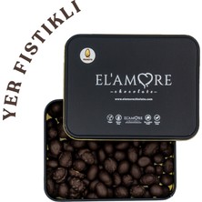 Elamore Şeker Ilavesiz, Glütensiz, Vegan Yer Fıstıklı Bitter Çikolata - Küçük Kare Metal Kutu, 150 gr