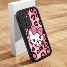Ucuc Samsung Galaxy A34 Uyumlu Siyah Silikon Kılıf Leopard Desenli Hello Kitty Darbe Emici Kamera Koruma Kapak