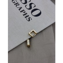 Hedef Bijuteri Gold Renk Zirkon Taş Detaylı Kare Halka Küpe CM208