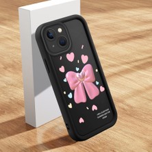 Ucuc iPhone 15 Uyumlu Siyah Silikon Kılıf Güzel Kurdele Desenli Darbe Emici Kamera Koruma Kapak