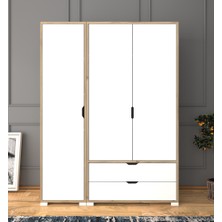 Midoser Mat Beyaz - Keçe (Açık Ceviz) 3 Kapılı 2 Çekmeceli Elbise Dolabı - Gardırop