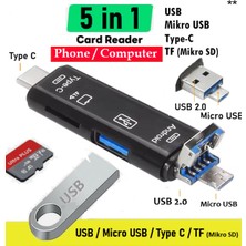 Vwin 5 In 1 Kart Okuyucu Type C / USB 2.0 / Mikro USB / Micro Sd (Tf) Otg Dönüştürücü