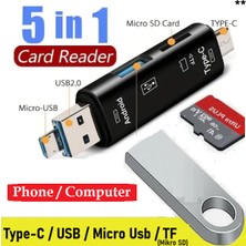 Vwin 5 In 1 Kart Okuyucu Type C / USB 2.0 / Mikro USB / Micro Sd (Tf) Otg Dönüştürücü