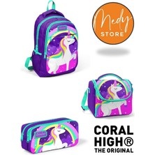 Coral High Mor Su Yeşili Unicorn Desenli 3’lü Okul Çanta Seti