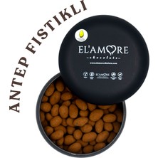 Elamore Şeker Ilavesiz, Glütensiz, Vegan Premium Antep Fıstıklı Bitter Çikolata - Siyah Yuvarlak Metal Kutu, 150 gr