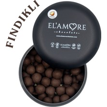 Elamore Şeker Ilavesiz, Glütensiz, Vegan Fındıklı Bitter Çikolata - Siyah Yuvarlak Metal Kutu, 150 gr