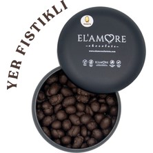 Elamore Şeker İlavesiz, Glütensiz, Vegan Yer Fıstıklı Bitter Çikolata - Siyah Yuvarlak Metal Kutu, 150 gr