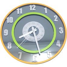 Formiqra Yeni Trend Gümüş Ayna Pleksi Gerçek Ayna Duvar Saati Çap 35CM Turuncu-Yeşil