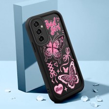 Ucuc Samsung Galaxy M23 Uyumlu Siyah Silikon Kılıf Zarif Kelebek Desenli Darbe Emici Kamera Koruma Kapak