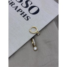 Hedef Bijuteri Gold Renk Zirkon Taşlı Ucu Yuvarlak Taş Sallantılı Halka Küpe CM171