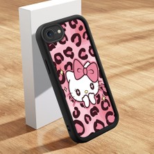 Ucuc iPhone 7/8/se 2020 2022 Uyumlu Siyah Silikon Kılıf Leopard Desenli Hello Kitty Darbe Emici Kamera Koruma Kapak