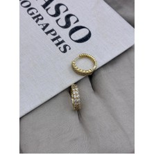 Hedef Bijuteri Gold Renk Yuvarlak Zirkon Taşlı Iki Sıralı Halka Model Küpe CM124