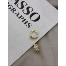 Hedef Bijuteri Gold Renk Zirkon Taşlı Kıvrımlı Burgu Detay Halka Küpe CM153