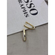 Hedef Bijuteri Gold Renk Zirkon Taşlı Ince U Form Model KÜPECM112