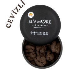Elamore Şeker Ilavesiz, Glütensiz, Vegan Cevizli Bitter Çikolata - Siyah Yuvarlak Metal Kutu, 150 gr