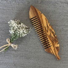 Egedeneve %100 Doğal Zeytin Ağacı, Yaprak Formlu Ahşap Tarak, Anti-Statik ve Kaliteli Saç Açma Tarağı