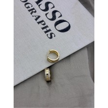 Hedef Bijuteri Gold Renk Kenarları Sıralı Zirkon Taşlı Kalın Halka Küpe CM174