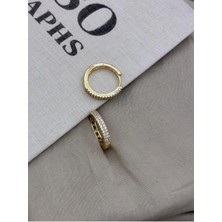 Hedef Bijuteri Gold Renk Halka Çift Sıra Dizili Yuvarlak Zirkon Taşlı Küpe CM141