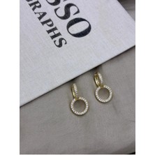 Hedef Bijuteri Gold Renk Yuvarlak Model Zirkon Taşlı KÜPECM109