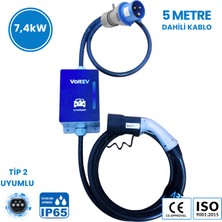 VoltEV 7,4kW Monofaze, Hızlı Şarj, Taşınabilir, 5mt Kablolu Elektrikli Araç Şarj Cihazı
