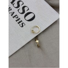 Hedef Bijuteri Gold Renk Basıc Yıldız Detaylı Halka Model Küpe CM127