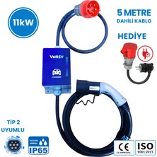 VoltEV11kW Trifaze, Taşınabilir, 5mt Kablolu Elektrikli Araç Şarj Cihazı
